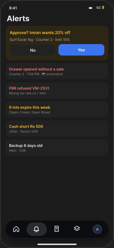 Alerts on the phone: approve a discount with Yes or No